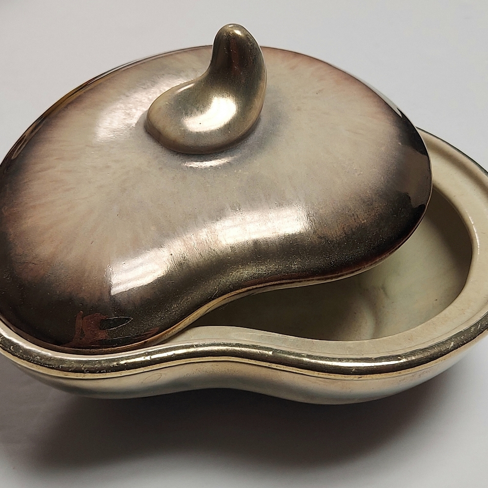 Vtg Scheurich Keramik Lidded Candy Trinket Dish Glazed Kidney Shaped Germany 208